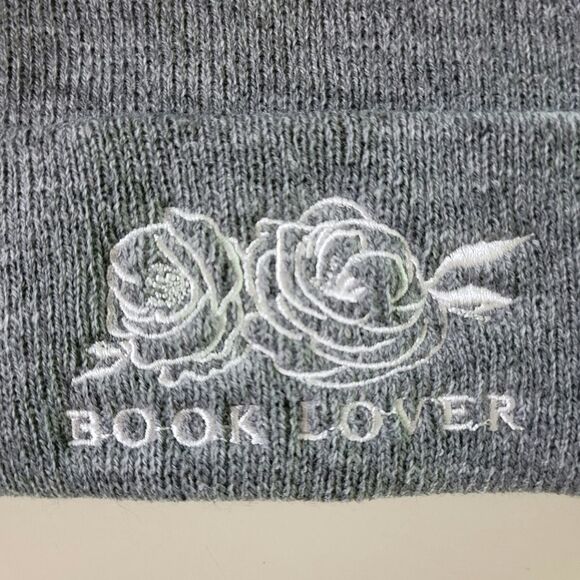 Women's Gray Double Fur Pompom Knitted Hat Book Lover Beanie - Picture 3 of 5